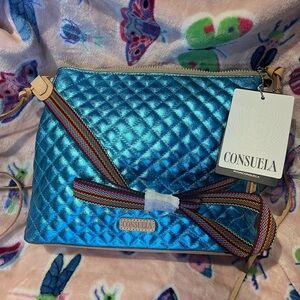 Consuela Metallic Blue Quilted Crossbody Bag